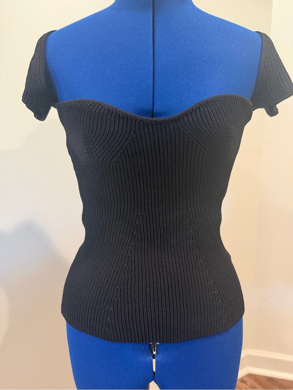 Black Off-Shoulder Ribbed Knit Top